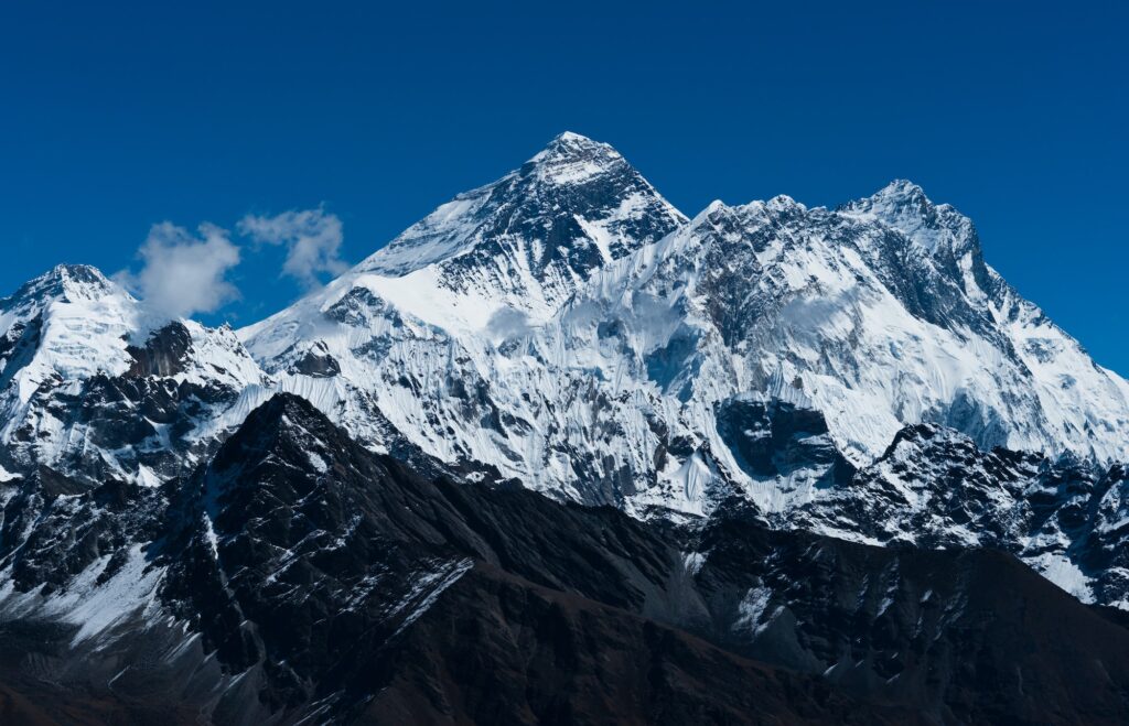 Everest, Changtse, Lhotse and Nuptse peaks in Himalaya