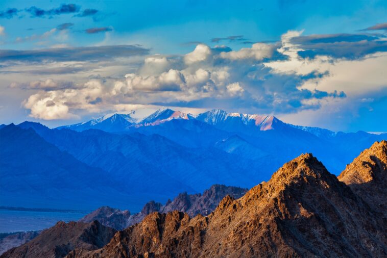 Himalayas mountains on sunset